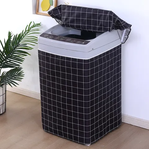 Fundas Impermeables de Tela Oxford para Lavadora Rejilla Negra Impermeable Protector Superior Abierto para Lavadora Doméstica
