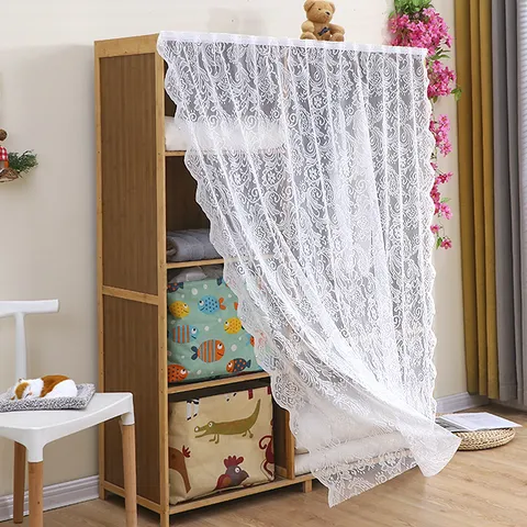 Lace Dust Cover Curtain For Cabinet Bookshelf Wardrobe Polyester White Green Beige Home Decor Anti-Dust Cloth Shade