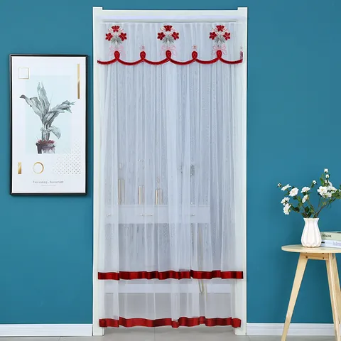 Mesh Door Curtain Anti-Mosquito Lace Floral Embroidered Anti-Fly Curtain For Living Room Bedroom Home Decor