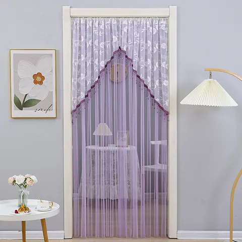 Rideau de Porte en Dentelle Motif Floral Botanique Frange Rideau de Cloison en Maille Légère Pour Chambre à Coucher Décoration Intérieure