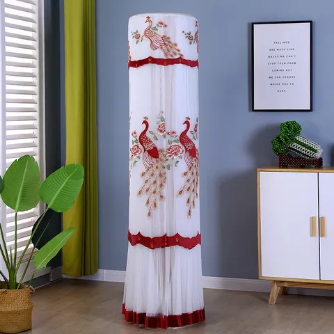 Vertical Cylinder Air Conditioner Cover Dustproof Lace Embroidered Peacock Living Room Home Decor Protector