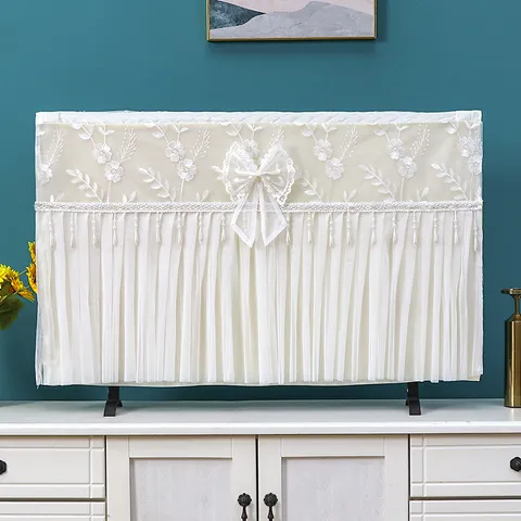 Copertura Antipolvere TV in Pizzo Moderno Minimalista Ricamo Floreale Protettore per TV Sospesa Decorazione per la Casa