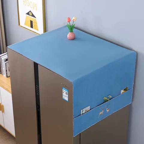 Minimalist Polyester Refrigerator Dust Cover Washing Machine Cover With Side Storage Pockets Home Appliance Protector