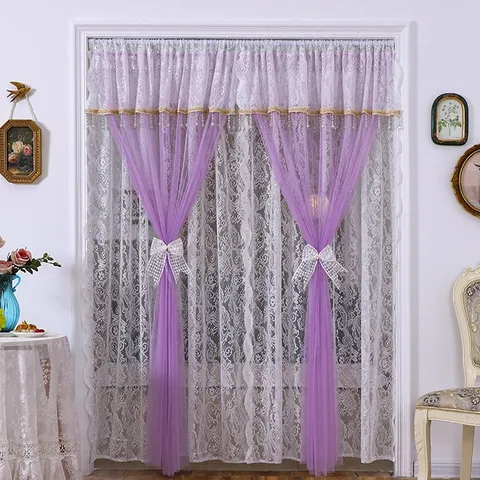 Cortina de Puerta de Encaje Blanco Púrpura Verde Vintage Francés Ventaja Visillo Partición de Privacidad Decoración del Hogar