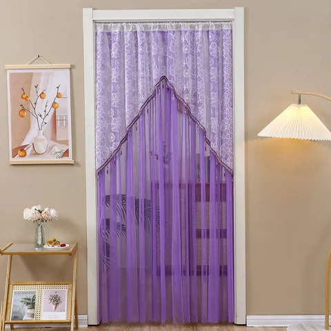 Cortina de Puerta de Encaje Francés Cortina de Partición de Tul Cortina de Malla Sin Perforaciones Para Dormitorio Cocina Decoración
