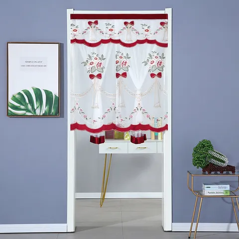Cortina de Puerta de Poliéster Moderno Minimalista Con Lazo Bordado Floral Media Cortina Para Dormitorio Cocina Decoración del Hogar
