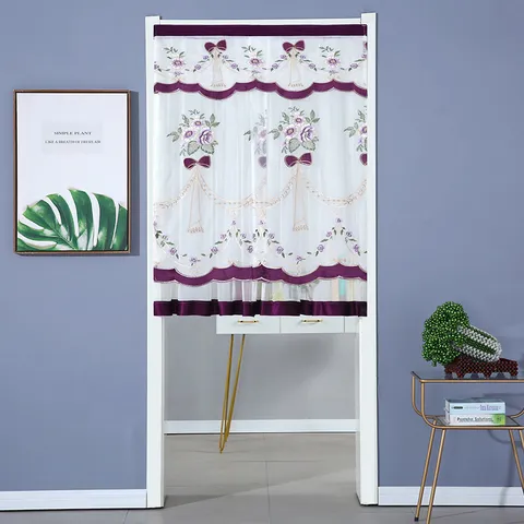 Cortina de Puerta de Poliéster Moderno Minimalista Con Lazo Bordado Floral Media Cortina Para Dormitorio Cocina Decoración del Hogar