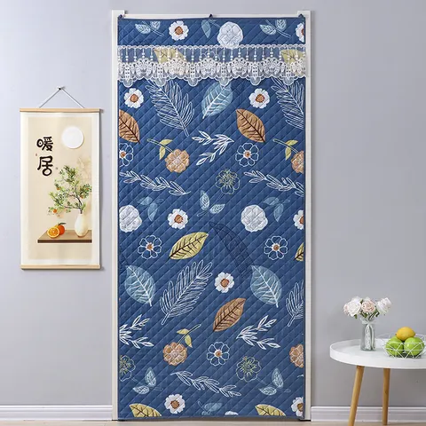 Thickened Thermal Insulated Door Curtain Windproof Quilted Fabric Curtain With Lace Trim For Winter Home Bedroom Partition