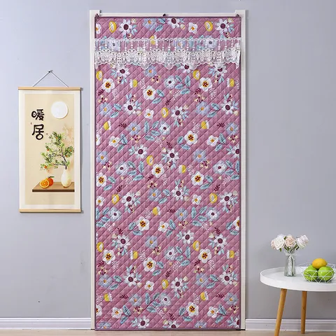 Thickened Thermal Insulated Door Curtain Windproof Quilted Fabric Curtain With Lace Trim For Winter Home Bedroom Partition