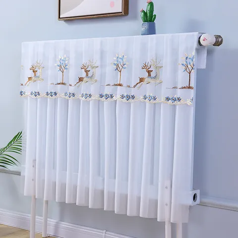 Minimalist Lace Radiator Cover Polyester Dustproof Protective Curtain Full Coverage Home Heater Protector