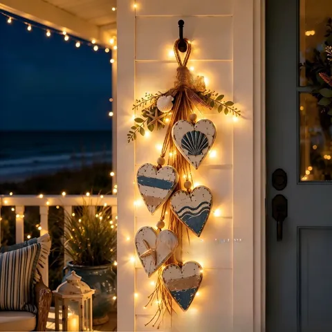 Hängende Herz Kürbis Wanddeko Rustikale Kreative Meeresthema Holzanhänger Lichterkette Strandhaus Stil Festliche Party Ornamente Wohnkultur