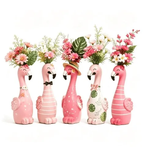 Vase Créatif en Résine Forme Flamant Rose Cygne Figurine d'Oiseau Sculpture Minimaliste Moderne Pot de Fleur Cadeau Décoration Maison