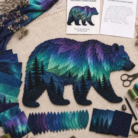 Handgemachtes DIY Stickset Nordlicht Tiermuster Aurora Borealis Handarbeit Kunstset Mit Werkzeugen Für Erwachsene Geschenk