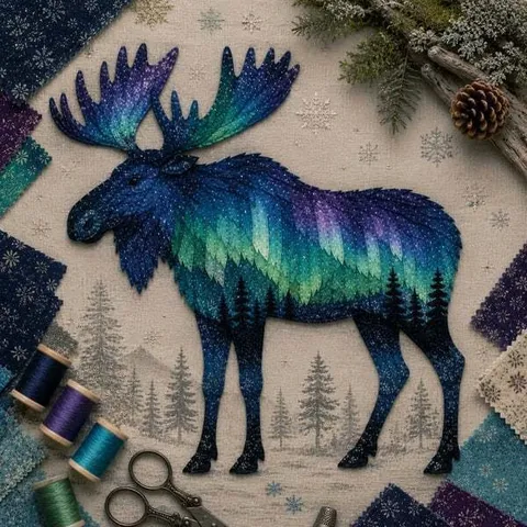Handgemachtes DIY Stickset Nordlicht Tiermuster Aurora Borealis Handarbeit Kunstset Mit Werkzeugen Für Erwachsene Geschenk