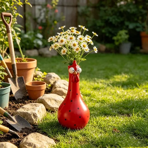 Cartoon Huhn Harz Vase Garten Dekoration Tier Skulptur Süß Tisch Blumentopf Home Decor Ornament Mit Großen Augen