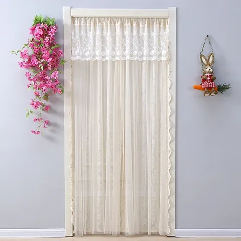 Floral Lace Door Curtain Semi Transparent Mesh Room Divider Anti Mosquito Privacy Screen Home Bedroom Living Room