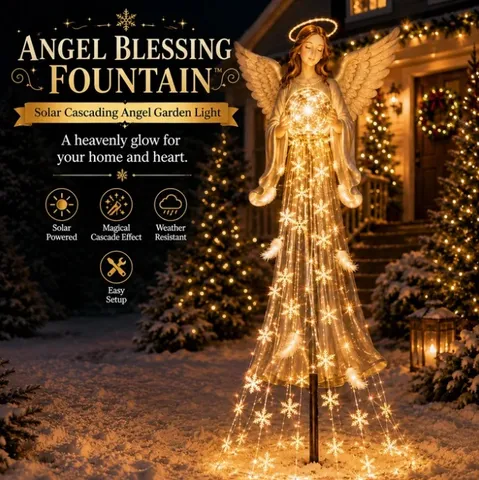 Solar Angel Garden Light Outdoor Waterproof LED Glowing Cascading Stake Light Resin Angel Sculpture With Snowflake Lights Path Yard Decorative Illumination Lamp For Christmas Home Garden Decor