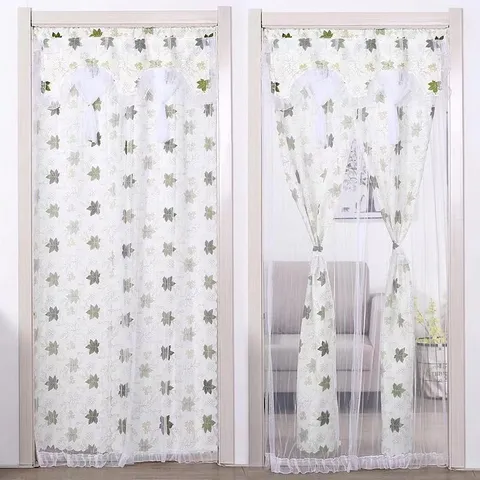 Dubbellaags Stoffen Deurgordijn Gaas Kant Bloemen Privacy Scherm Muggennet Woonkamer Slaapkamer Huisdecoratie