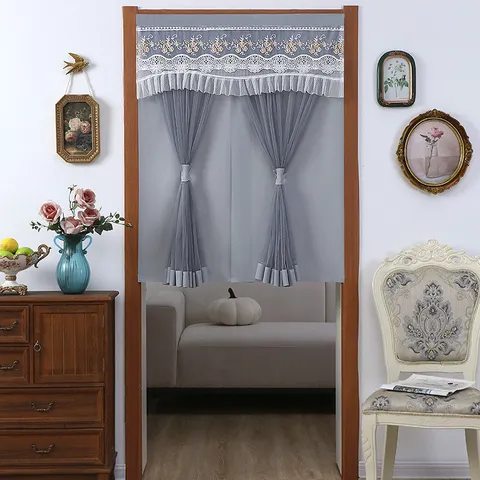 Cortina de Puerta de Encaje de Poliéster Cortina Corta Floral Para Dormitorio Cocina Ventana Sombreado Decorativo Privacidad