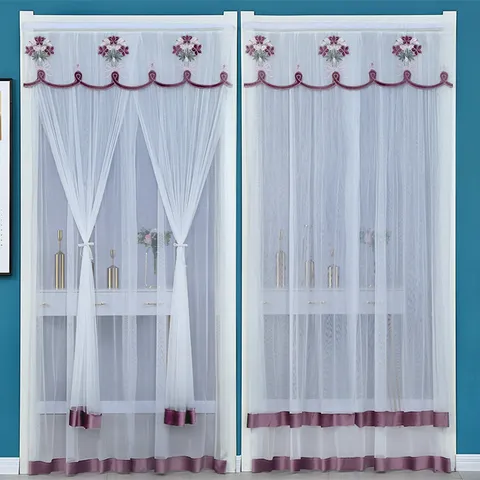 Mesh Door Curtain Anti-Mosquito Lace Floral Embroidered Anti-Fly Curtain For Living Room Bedroom Home Decor