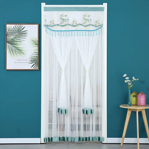 Lace Embroidery Anti-Mosquito Door Curtain Modern Minimalist Floral Pattern Hanging Curtain For Living Room Bedroom