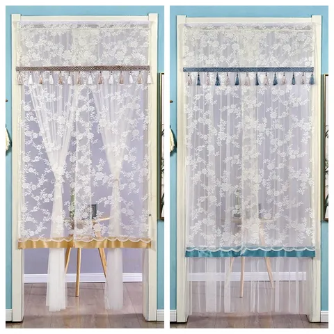 Lace Door Curtain Double Layer Mesh Mosquito Net Quiet Doorway Curtain Modern Minimalist Home Decor Room Divider