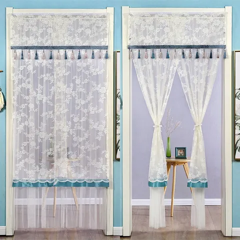 Lace Door Curtain Double Layer Mesh Mosquito Net Quiet Doorway Curtain Modern Minimalist Home Decor Room Divider