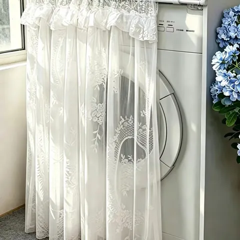 White Lace Washing Machine Dust Cover Balcony Sunshade Protector With Floral Pattern And Delicate Lace Trim For Home Appliance Decoration