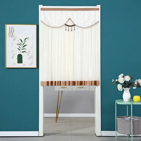 Double Layer Lace Door Curtain Anti-Mosquito Privacy Screen Room Divider Embroidered Floral Modern Minimalist Home Decor