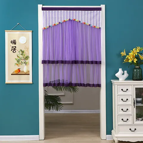 Fresh Style Lace Door Curtain Floral Mesh Partition Curtain Transparent Dustproof Bedroom Living Room Home Decor