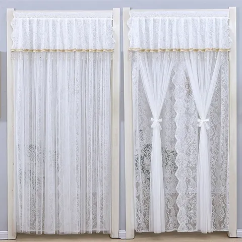 French Lace Door Curtain Anti-Mosquito Mesh Partition Curtain Home Bedroom Kitchen Decorative Sheer Curtain