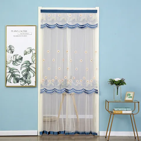 Modern Minimalist Anti-Mosquito Door Curtain Lace Mesh Floral Embroidered Bedroom Living Room Privacy Partition Curtain