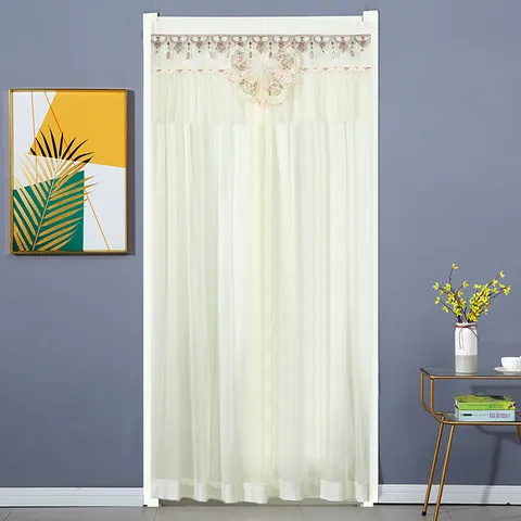 Lace Butterfly Double Layer Blackout Door Curtain Anti-Mosquito Punch-Free Partition Curtain For Living Room Bedroom Home Decor