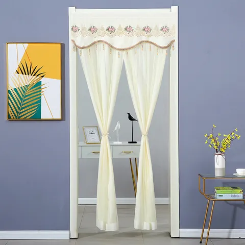 Modern Minimalist Double Layer Door Curtain Blackout Partition Curtain With Lace Trim And Beads For Living Room Bedroom Home Decor