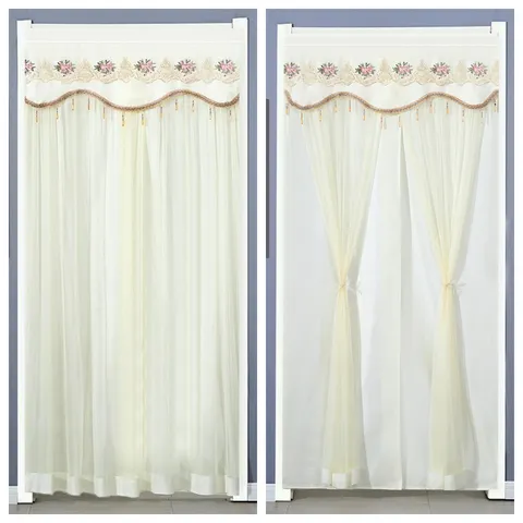 Modern Minimalist Double Layer Door Curtain Blackout Partition Curtain With Lace Trim And Beads For Living Room Bedroom Home Decor