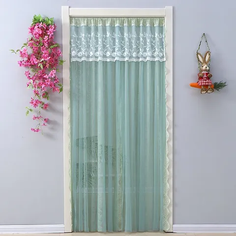 Floral Lace Door Curtain Semi Transparent Mesh Room Divider Anti Mosquito Privacy Screen Home Bedroom Living Room