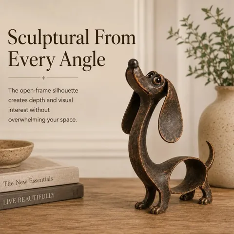 Figura de Dachshund de Bronce Retro Escultura de Animal de Resina Impresa en 3D Adorno de Escritorio Moderno Minimalista Regalo
