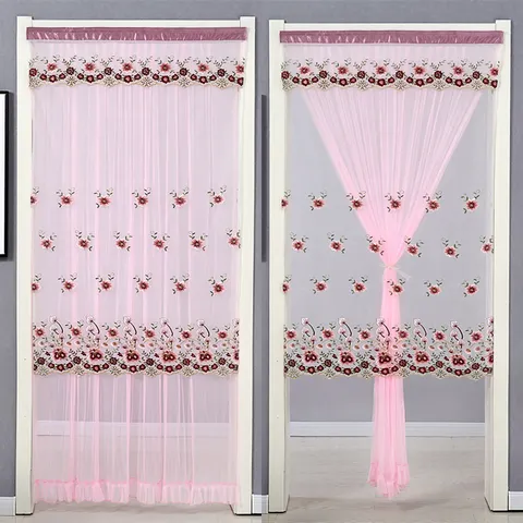 Double Layer Lace Embroidery Door Curtain Modern Minimalist Floral Mesh Privacy Partition For Living Room Bedroom