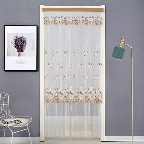 Double Layer Lace Embroidery Door Curtain Modern Minimalist Floral Mesh Privacy Partition For Living Room Bedroom