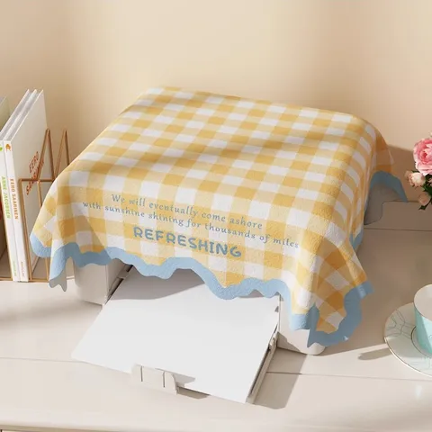 Housse Anti-poussière Polyvalente Nappe Style Crème Motif Grille Protecteur en Tissu Pour Imprimante Table Basse Textile Maison