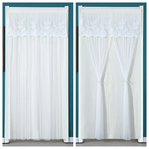 Lace Patchwork Door Curtain Double Layer Opaque Anti-Mosquito Hanging Curtain For Bedroom Living Room Home Decor