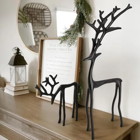 Moderne Minimalistische Legierung Rentier Statuen Nordischer Stil Matt Schwarz Gold Weihnachts Hirsch Skulptur Tischdeko Desktop Festliche Handwerk Einweihungsgeschenk