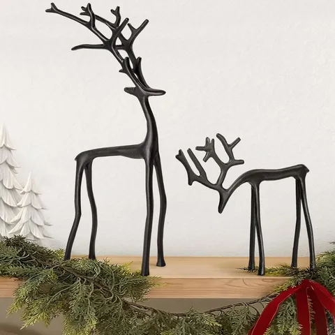 Moderne Minimalistische Legierung Rentier Statuen Nordischer Stil Matt Schwarz Gold Weihnachts Hirsch Skulptur Tischdeko Desktop Festliche Handwerk Einweihungsgeschenk