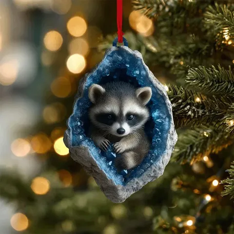 Christbaumschmuck Acryl Geode Tier Hängende Dekoration Eule Waschbär Eichhörnchen Hase Für Feiertag Haus Deko