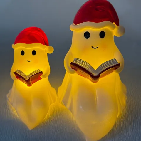 Luce Notturna Fantasma Leggente con Cappello di Babbo Natale Statuetta in Resina da Tavolo Decorazione per Natale Halloween