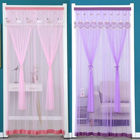 Double Layer Lace Mosquito Net Door Curtain Floral Embroidered Privacy Partition Curtain For Bedroom Kitchen