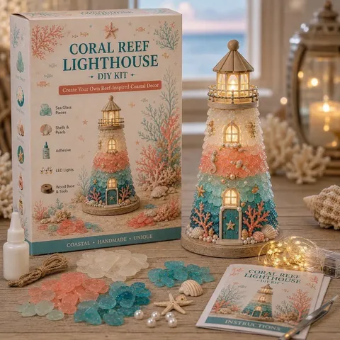 DIY Beleuchteter Weihnachts Leuchtturm Bastelset Holz Meeresglas 3D Modell Materialpaket Handgefertigt Festival Haus Dekoration Geschenk