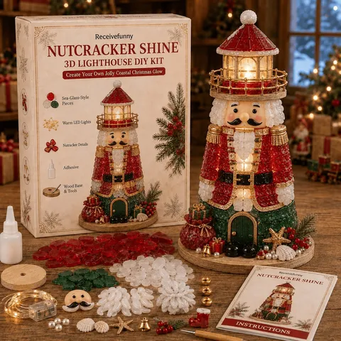 DIY Beleuchteter Weihnachts Leuchtturm Bastelset Holz Meeresglas 3D Modell Materialpaket Handgefertigt Festival Haus Dekoration Geschenk