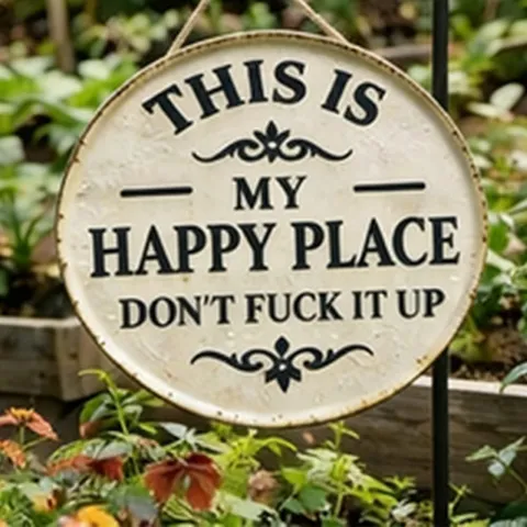 Vintage Rundes Metallschild Happy Place Retro Distressed Wanddeko Für Haus Garten Terrasse Wasserdichtes Schild