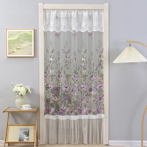 French Romantic Lace Door Curtain Floral Embroidered Sheer Curtain Partition For Bedroom Corridor Home Decor